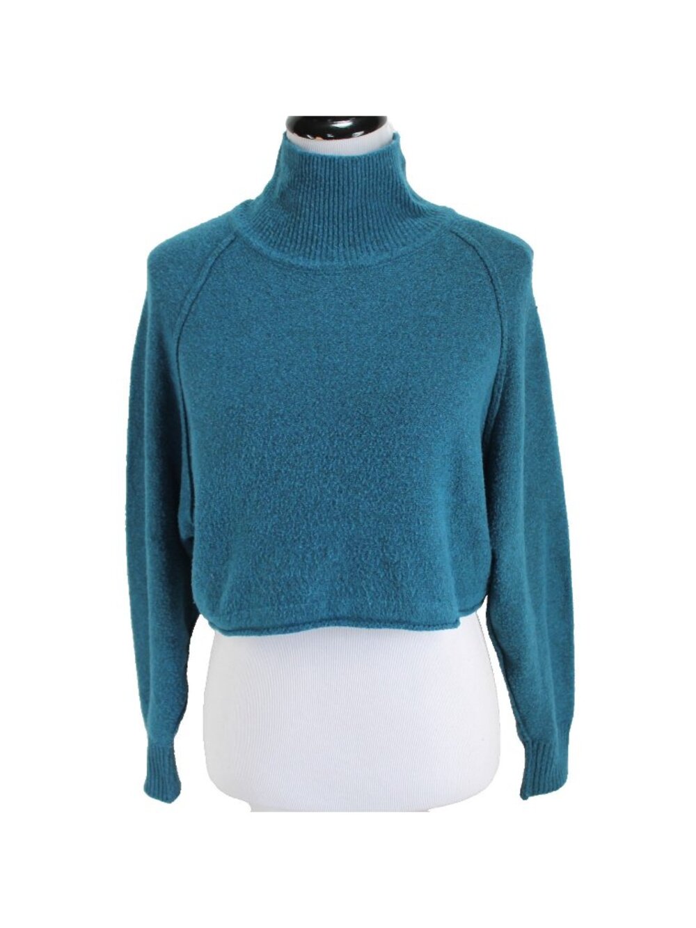 Urban Outfitters Cropped Turtleneck Sweater Womens Size S Teal Blue Long Sleeve